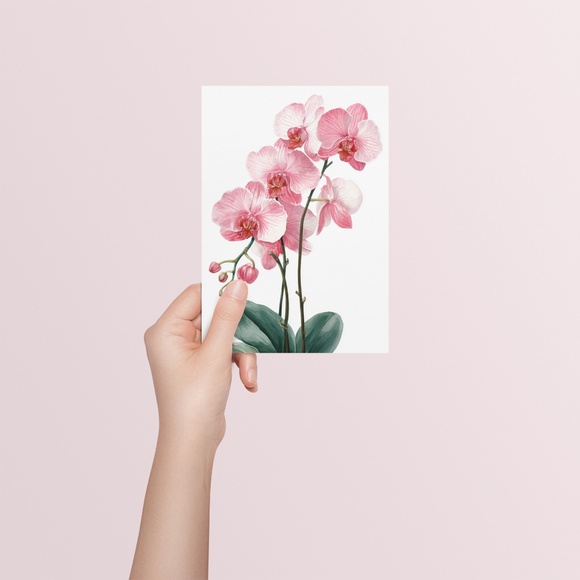 Watercolor Pink Orchids Wall Art Print Unframed - Elegant Floral Serenity - Picture 5 of 7